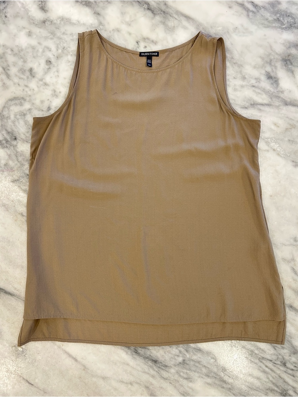 Eileen Fisher 100% Silk Round Neck Camisole Tank Top Sleeveless Neutral Beige L